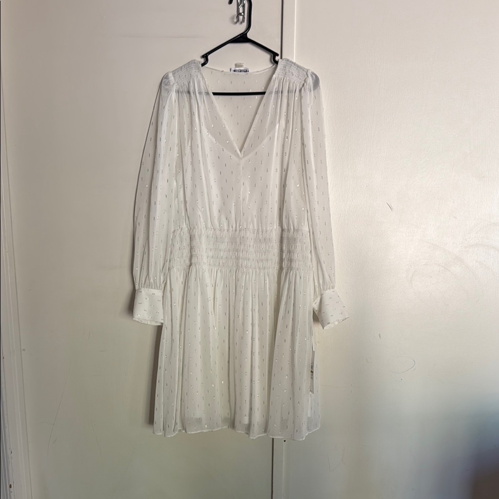 Cream Long Sleeve V-Neck Sundress